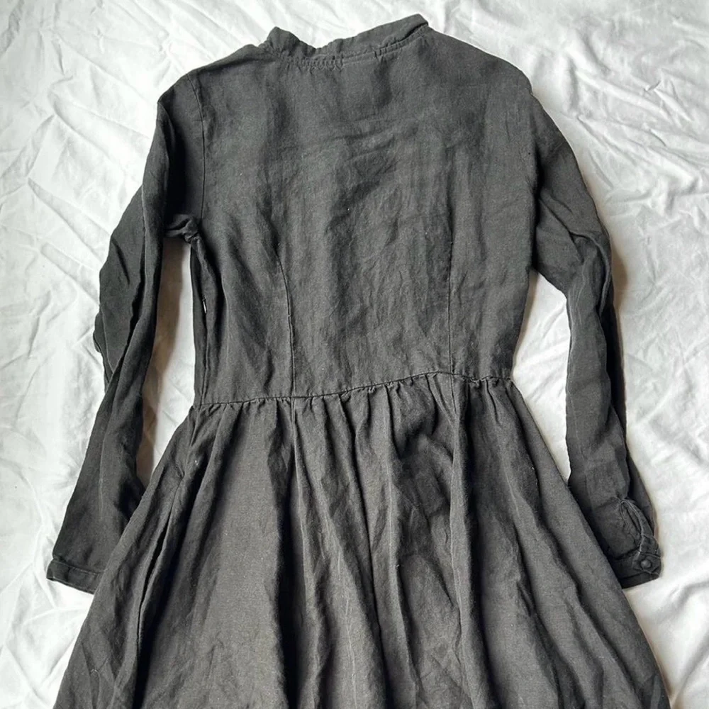 Black Cottagecore Linen Son De Flor Midi Dress Size Small - Picture 4 of 5